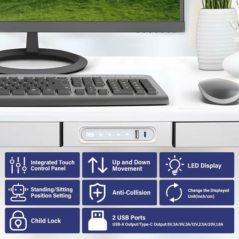 TOPSKY-Elétrica ajustável Standing Desk com gavetas, Computador portátil, Quick Install, Porta USB, 47.2 "x 23.6", Whole-Piece