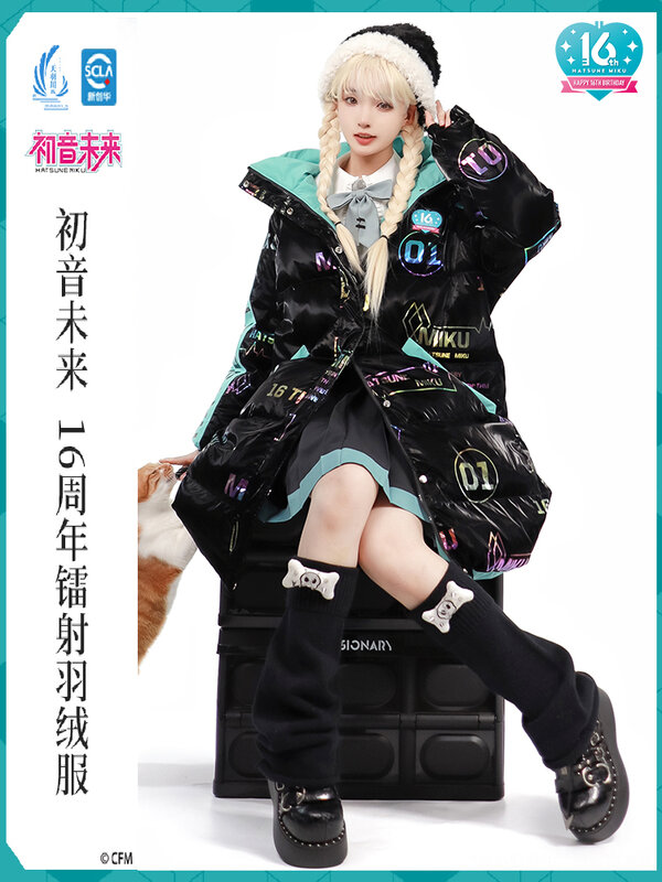Miku-Chaqueta de plumón con capucha para hombre y mujer, Parka informal gruesa y larga, abrigo cálido de Anime Vocaloid para invierno, 2023