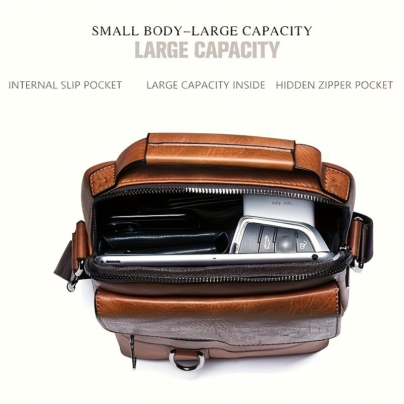 Bolso de hombro de marca para iPad de 9,7 "para hombre, bandolera de cuero PU con solapa, de negocios, sólido, de viaje