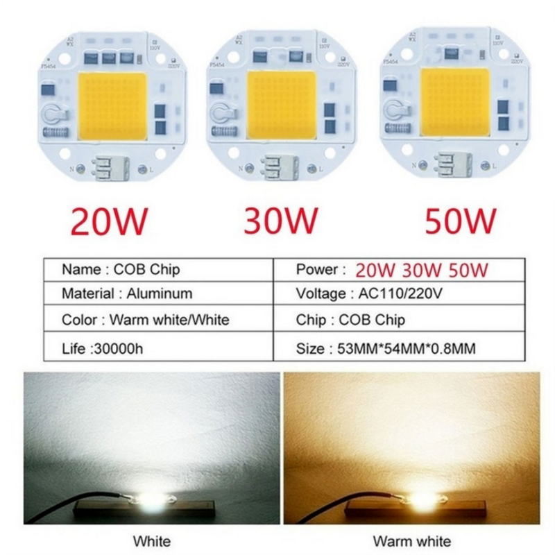 Chip LED COB sin necesidad de controlador, cuentas de lámpara para foco de luz de inundación, bricolaje, sin soldadura, AC110V, 220V, 50W, 70W, 100W