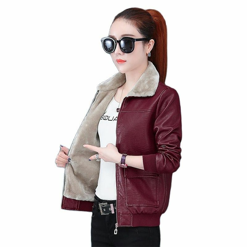 Add Velvet Thickened PU Leather Motorcycle Jacket Women's Autumn Winter Coat 2024 New Korean Style Short Casual Female Outerwear