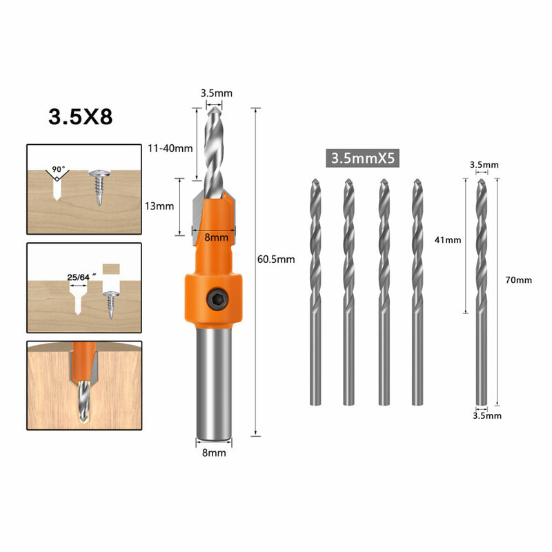 Countersink Drill Bits Alloy HSS Drill Bit Set Screw Woodworking Chamfer Tool Quick Change 3mm 3.2mm 3.5mm 4mm
