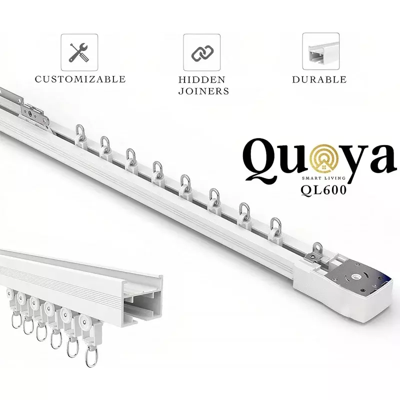 Quoya QL600 Smart Electric Curtain Track, Motorized Motor, Adjustable Track Length, Compatible with Alexa, Google, Siri, Apple W