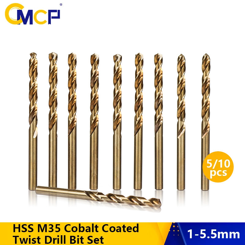 Revestido Cobalto M35 Brocas, HSS Twist Brocas Set, Ferramenta Multi-Função, Metal Hole Cutter, furadeira de poder, 5 Pcs, 10Pcs