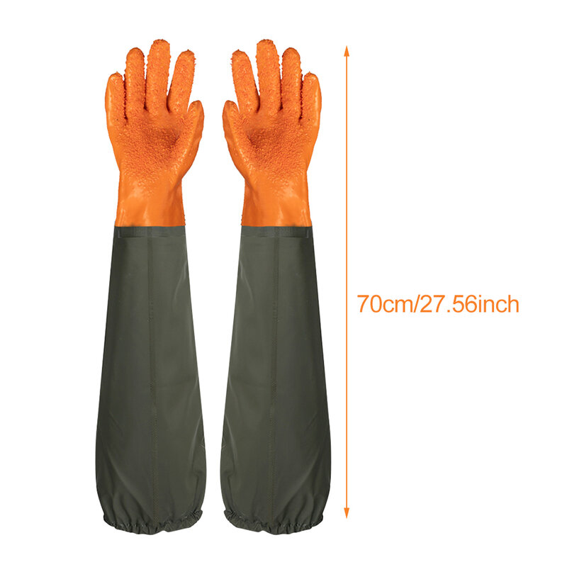 ถุงมือยางผ้าฝ้ายสำหรับขนาดใหญ่กันน้ำทนทานต่อสารเคมีทนทานต่อการยึดเกาะที่แขนยาวปกป้องผิว