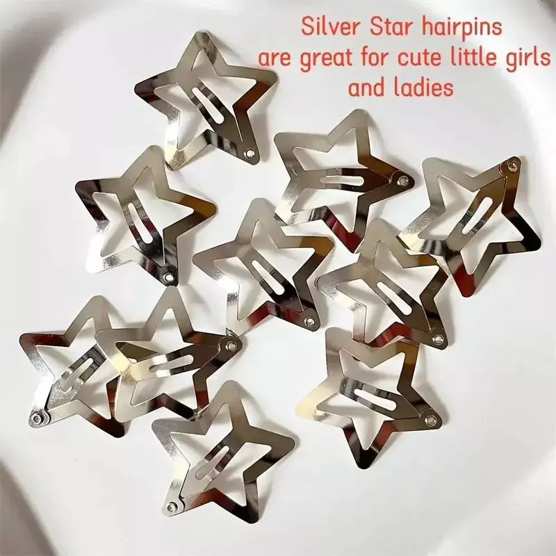 2/50Pcs Y2K Silver Star Hair Clips for Girls Filigree Star Metal Snap Clip Hairpins Barrettes Hair Jewelry Nickle Free Bobby Pin