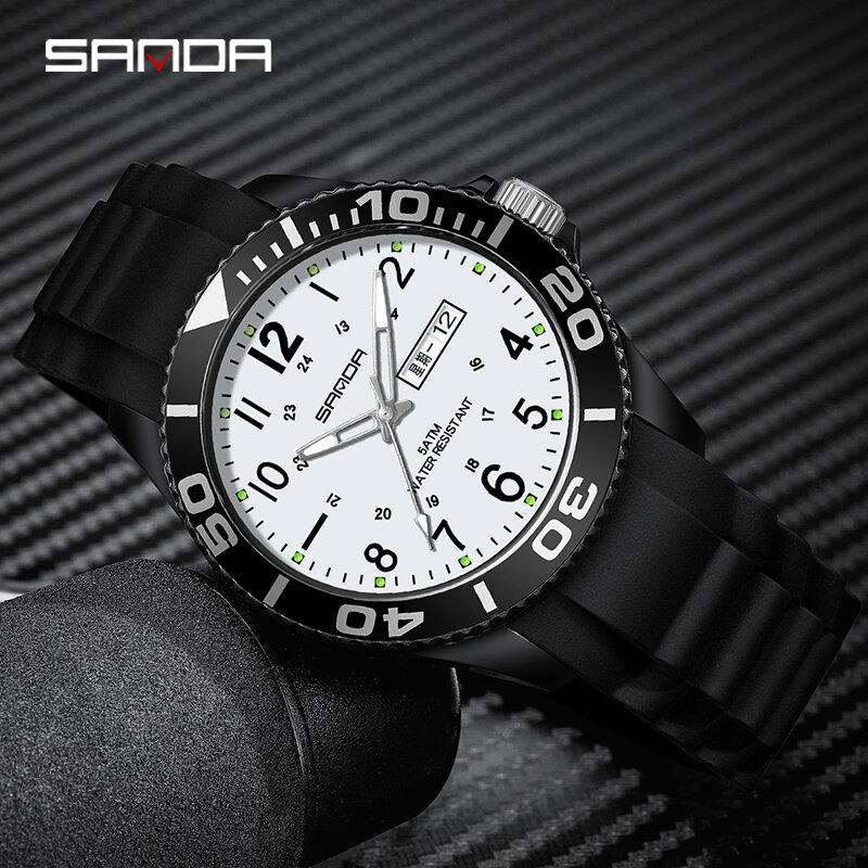 SANDA Luxury Quartz Watch For Women Men Fashion Couple Watches Week Calendar Quartz Clock Simple Sports Waterproof Wristwatch