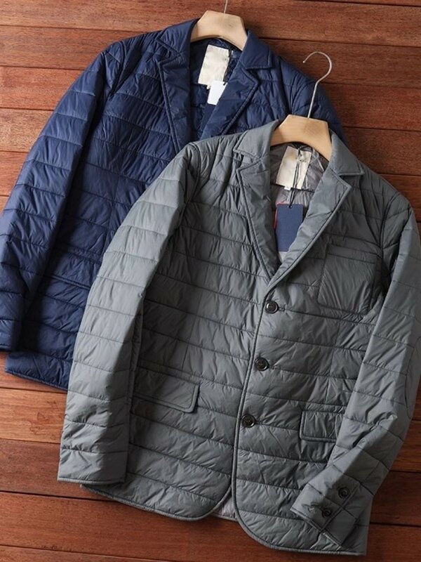 Moda biznes na co dzień Slim pasują do nowych zimowe parki męskie garnitur kurtka klapa jednorzędowy jednolity kolor z długim rękawem ciepły męski płaszcz