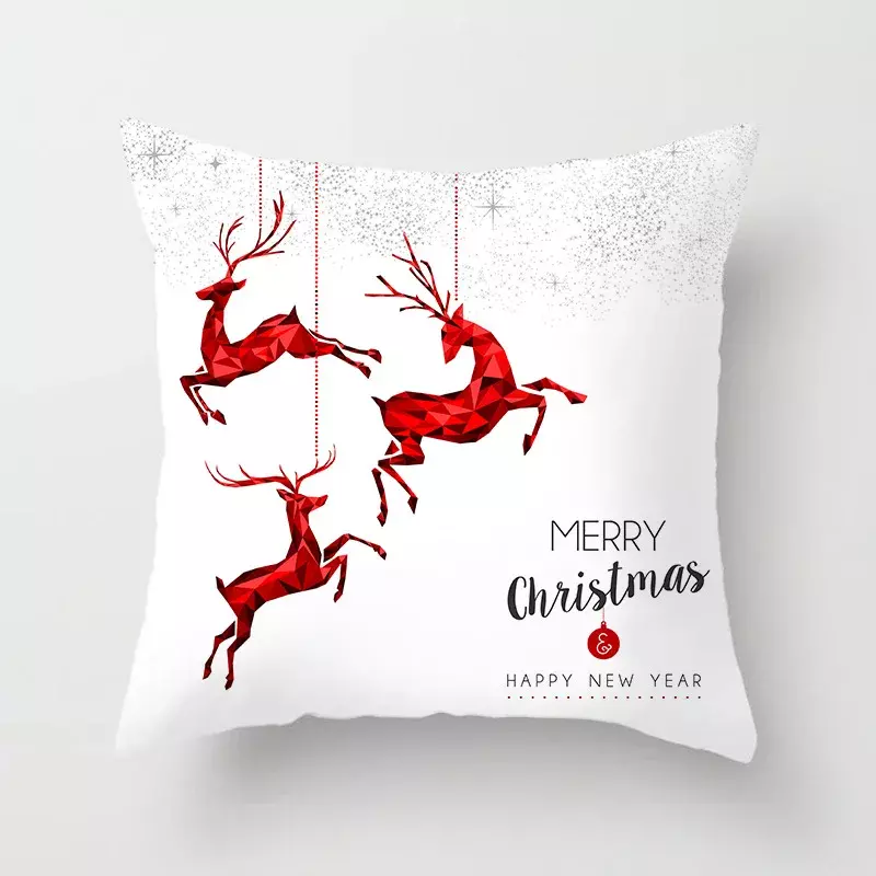 Red Christmas Tree Snowflake Elk Cushion Cover  Pillowcase Home Holiday Decorations New Year Gift Customizable