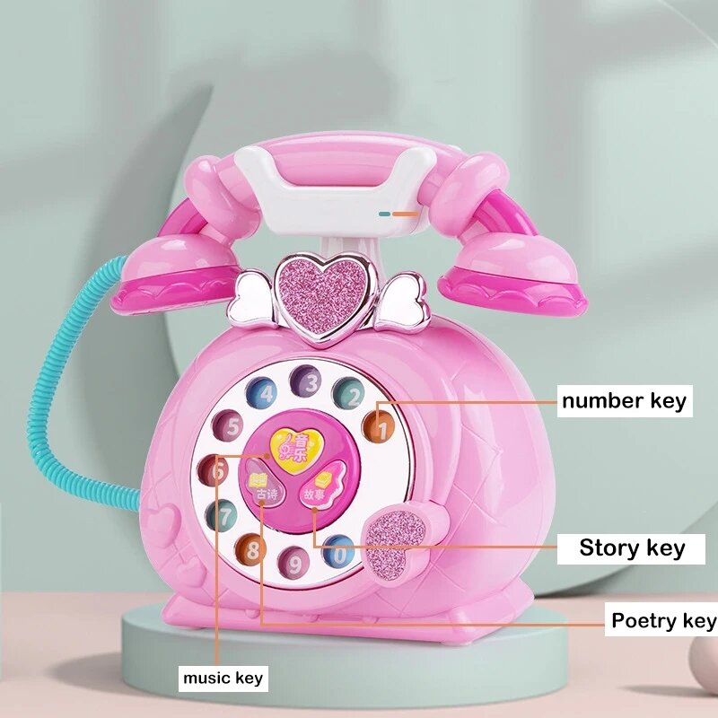 Zabawka symulująca telefon dla dzieci wczesnej edukacji z muzyką i światłami Różowa księżniczka Zabawki do układania historii stacjonarnych Prezent dla dziewczynek