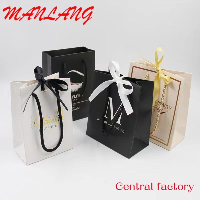 Custom  white black brown gift paper bags with handles jewelry bag