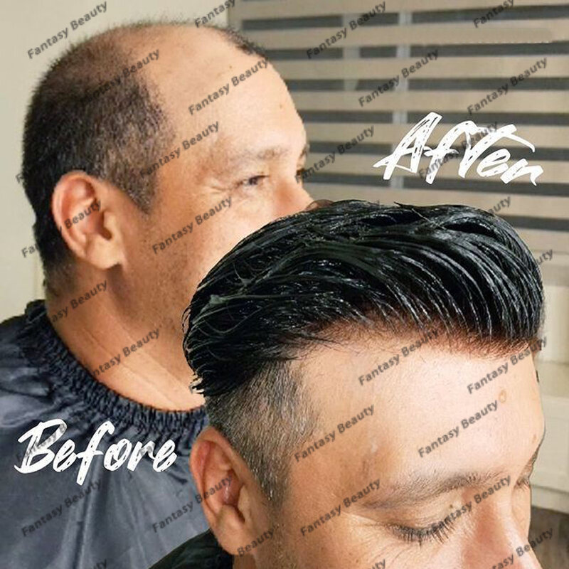 1 b40 1 b65cienka skóra Vlooped Base tupecik dla mężczyzn 100% dziewicze włosy peruki zastępcze niewykrywalne wstrzyknięte protezy włosów podstawy PU