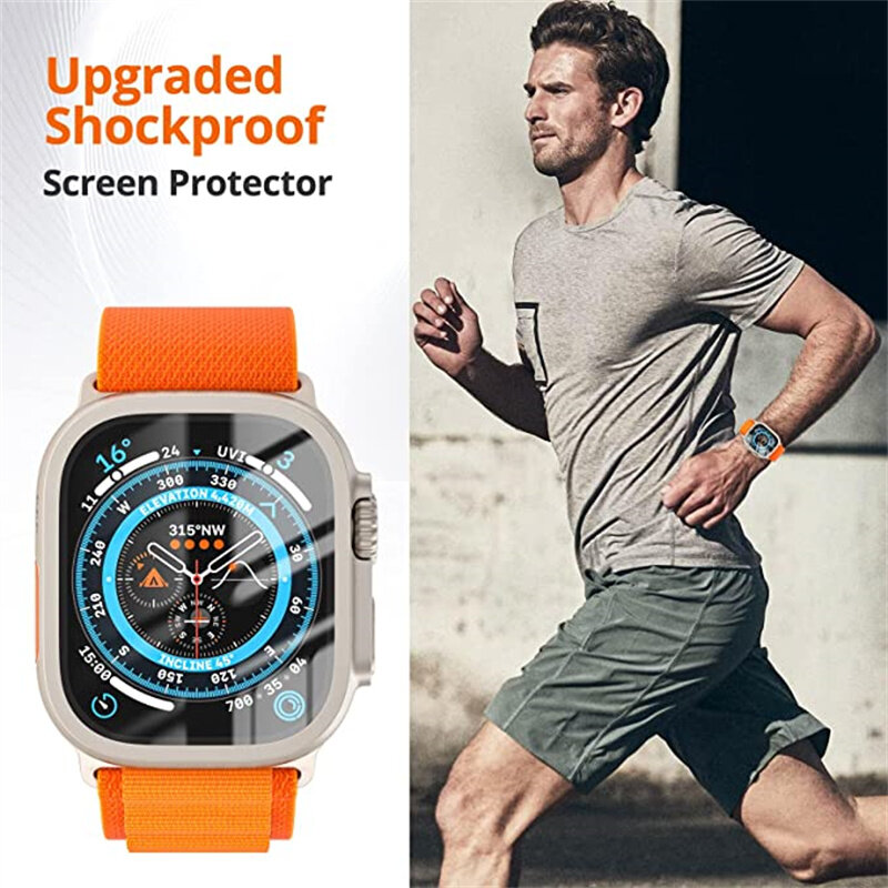 Funda de aleación de aluminio y cristal templado para Apple Watch, Protector de pantalla para iWatch Ultra de 49mm, película de cubierta HD, 1-2 piezas