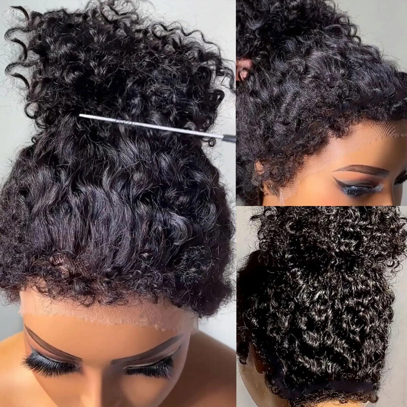 4C realistyczna linia włosów kręcone 4x4 przezroczyste zamknięcie koronki peruki z ludzkich włosów kręcone włosy 360 koronkowa peruka z przodu