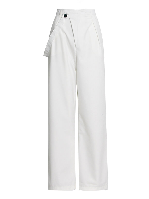 ROMISS Irregular Wide Leg Trousers For Women High Waist Patchwork Zipper Solid Straight Long Pants Female Fashion Style 2024
