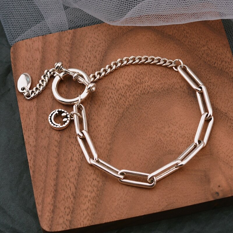 Pulsera gruesa de plata de ley 100% sólida para hombre y mujer, brazalete con broche hecho a mano, estilo clásico, sencillo, 925