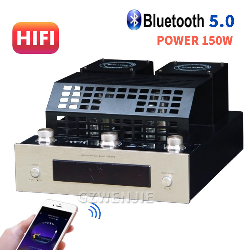 Amplificador de Potência Estéreo HiFi, M12, Bluetooth 5.0, Subwoofer AMP, Amplificador de Potência de Som Home Theater, 150W
