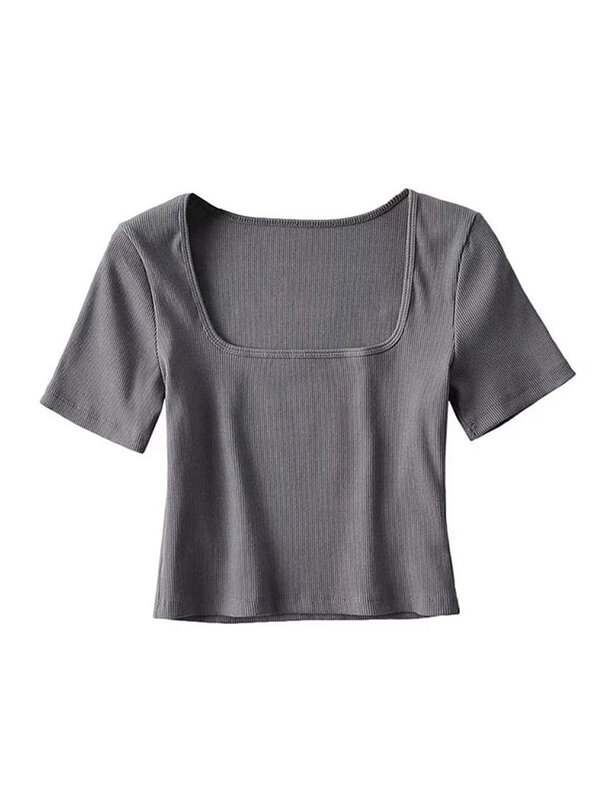 Женская футболка с коротким рукавом и квадратным вырезом
