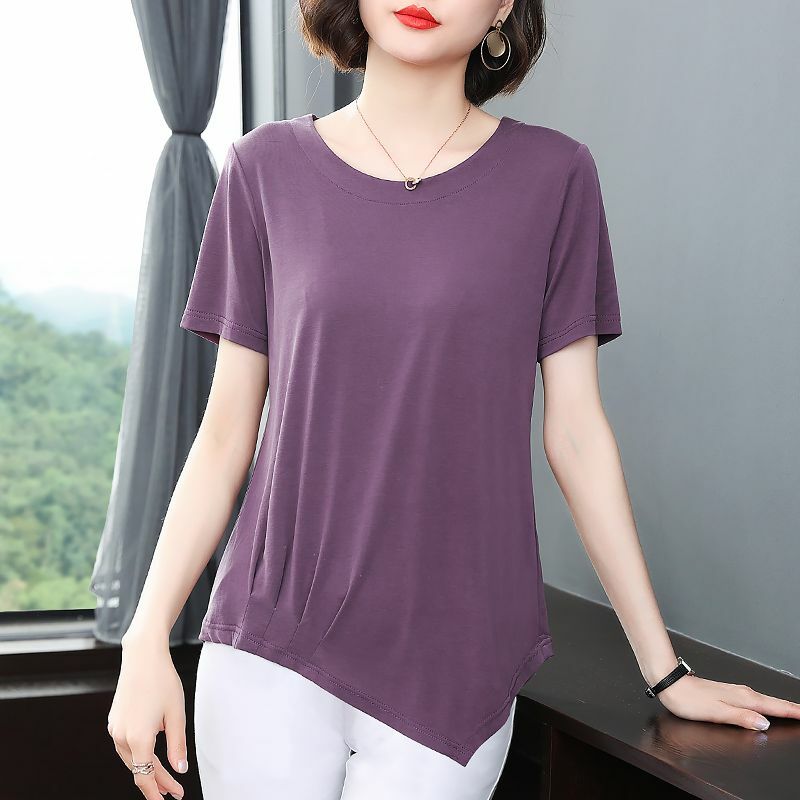 Irregular Short Sleeve T Shirt Tops Summer New O-neck Solid Color All-match Casual Pullovers Vintage Harajuku Womne Clothing