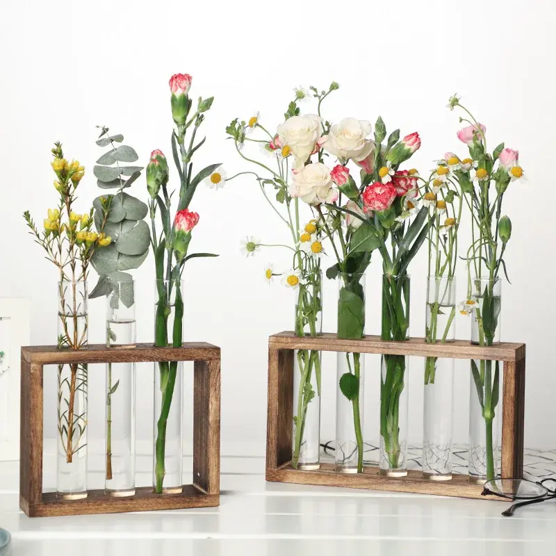 木製の花瓶ヴィンテージの水耕植物,花瓶に透明な花瓶,家の装飾のためのガラスの花瓶