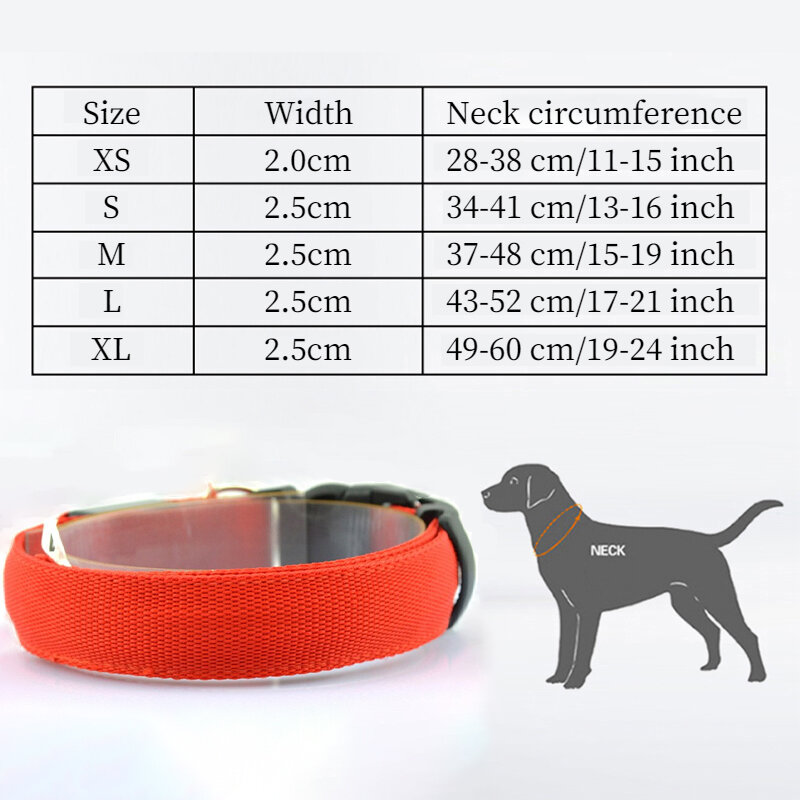 Collar LED ajustable para perro, Collar luminoso de seguridad para mascotas, antipérdida, brillante, para perros pequeños, medianos y grandes