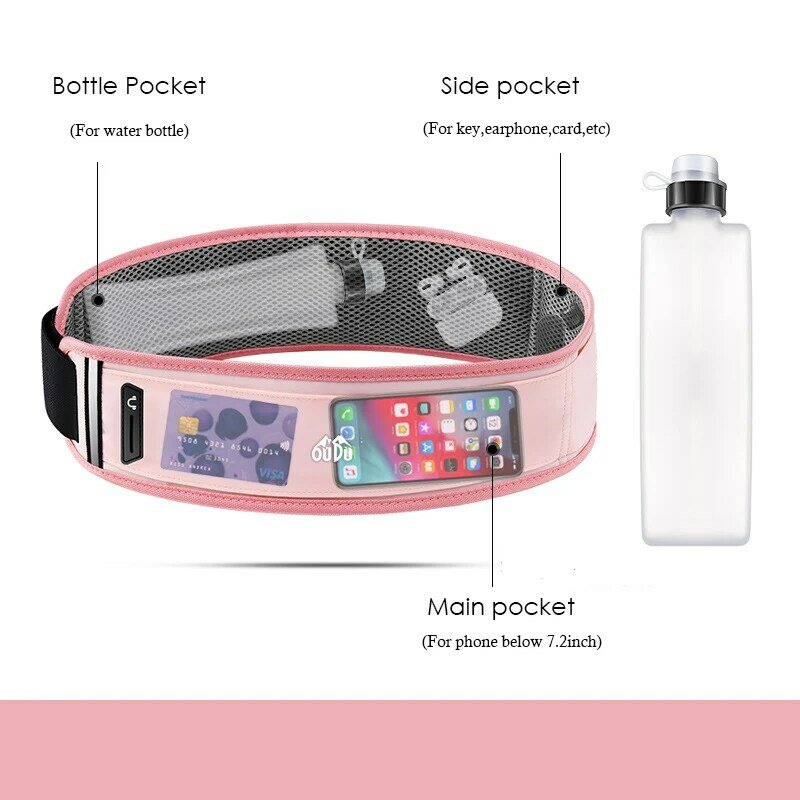 Running Belt Bag with Water Bottle Sports Phone Bag Fanny Pack Men Women Summer Gym Fitness Marathon Invisible Waist Bag