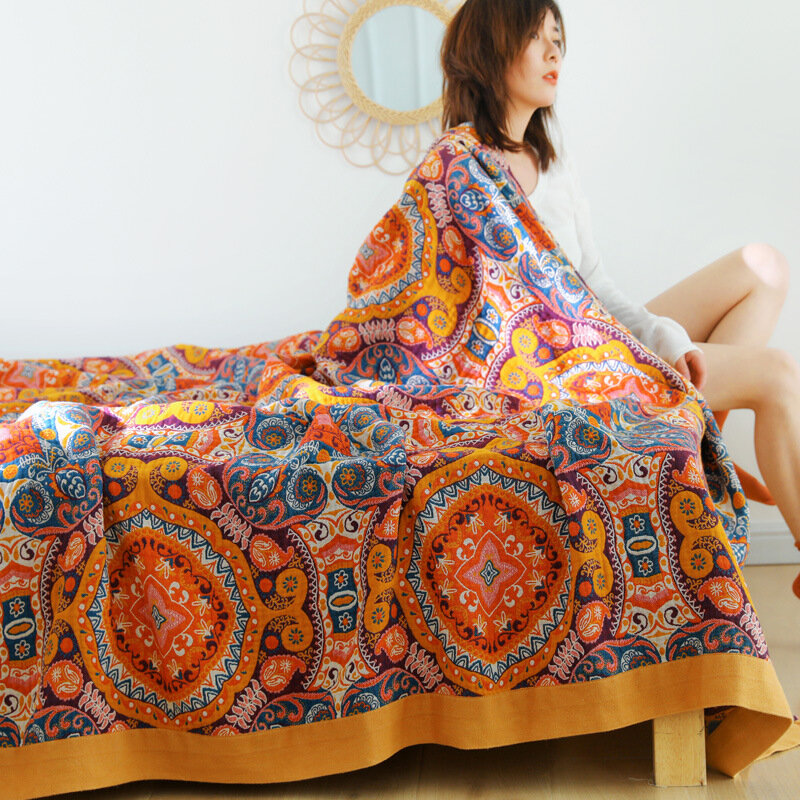 плед для кровати в скандинавском богемском стиле, 100% хлопок, богемное домашнее кресло, многослойное Марлевое удобное одеяло для пикника,покрывало на кровать