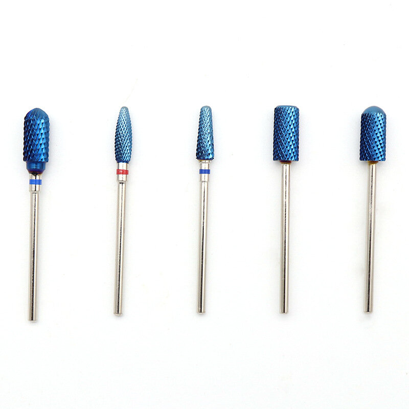 Broca de acero de tungsteno azul con vástago de 2,35mm, cabezal de pulido de 50mm de largo, recubrimiento de carburo, limpieza de cutículas, brocas para Nail Art