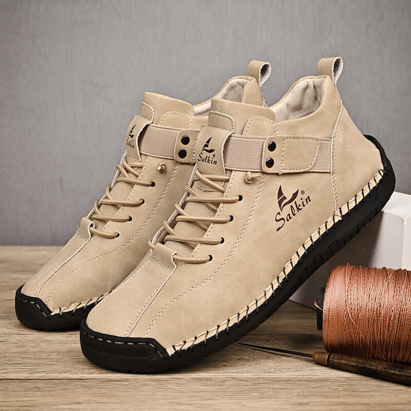 New 2024 Handmade Leather Casual Men Shoes Design Sneakers Man Breathable Leather Shoes Men Ankle Boots Outdoor