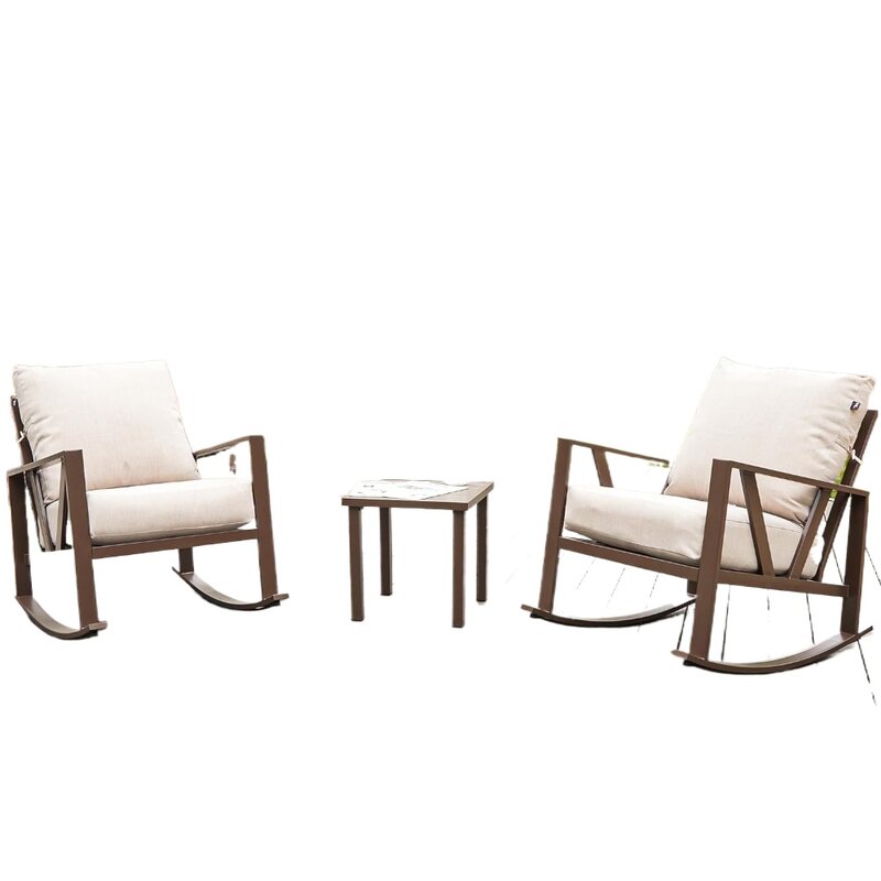 Sedie a dondolo da esterno per Patio Set di 2 con tavolino, Set di mobili da giardino per esterni in metallo da 3 pezzi