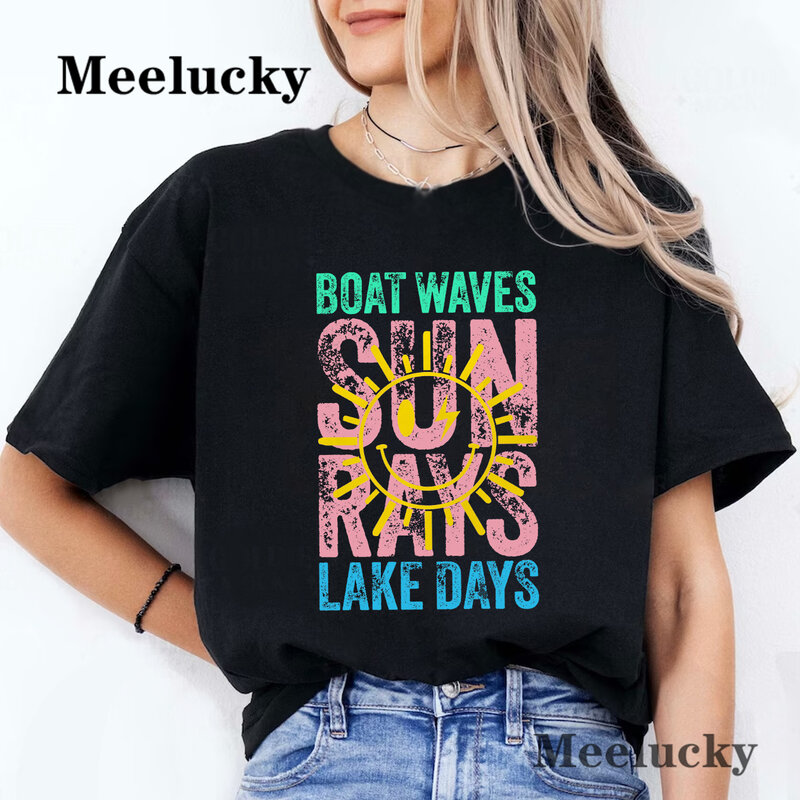 Sun Rays-camiseta com letras estampadas para mulheres, puro algodão, manga curta, roupas simples, blusa feminina, lazer vintage, verão, novidade
