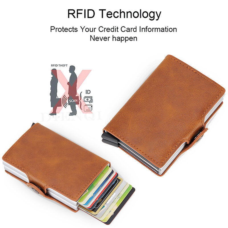 Custom Card Holder Wallet Rfid Men Woman Gift Id Credit Card Holder Wallet Leather Aluminum Double Box Wallet Personalized Purse