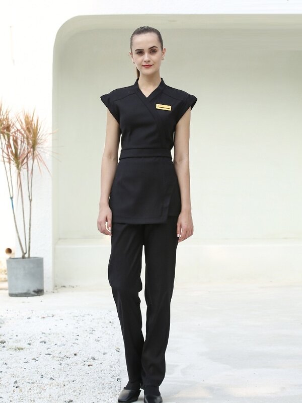 2023 Summer/Autumn Thai Spa Massage Beautician Uniform Black Tops and Pants Set Hotel Staffs Workwear Wholesales
