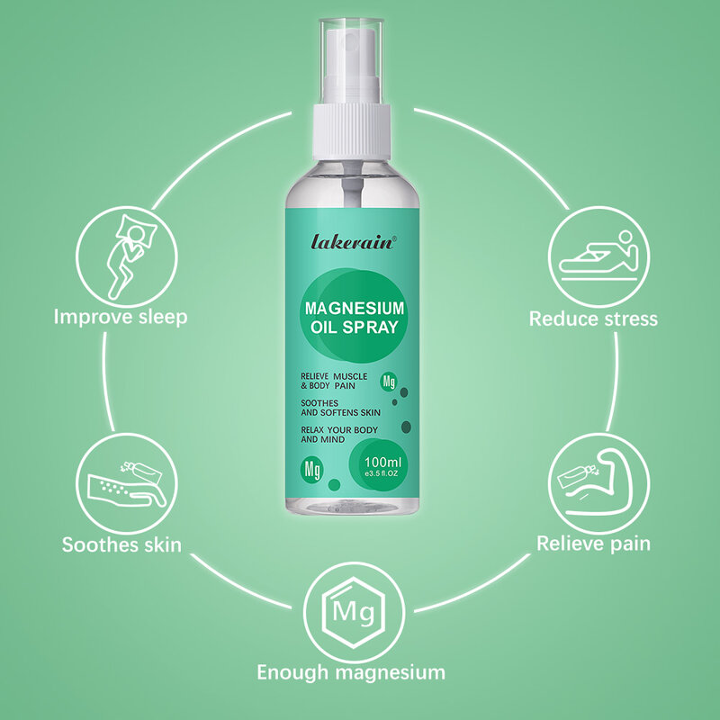 Magnesium Oil Spray Mineral Essential Massage Oil Multi-Use Improve Sleep Reduce Stress Soothes Skin Relieve Pain 80ml Sprayer