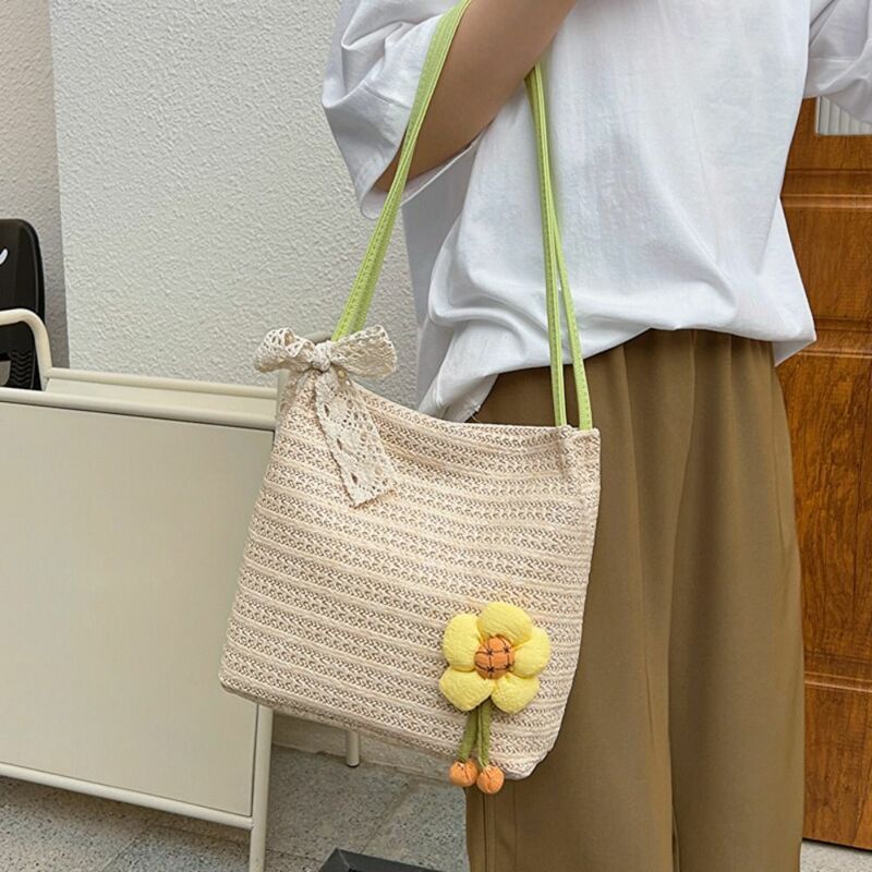 กระเป๋าทอฟางกระเป๋าโท้ทสำหรับนักช้อปผ้าทอแบบลำลองสำหรับเดินทางใหม่ฤดูใบไม้ผลิฤดูร้อน