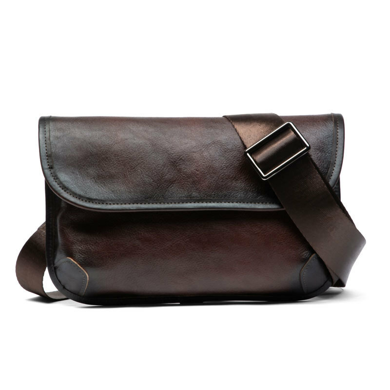Handmade Brushed Genuine Leather Messenger Bag, Vegetable Tanned Crossbody Bag for Men