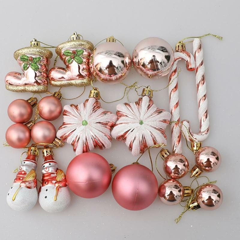 Украшения для рождественской елки. Набор из 29 розовых шаров. Подвески со звездами для праздничного декора.