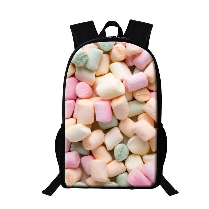 Dziewczęce cudowny plecak cukierkowe z nadrukiem Marshmallow torby szkolne dla dzieci 16 Cal pojemność plecak dziecięcy uroczy plecak wielofunkcyjny