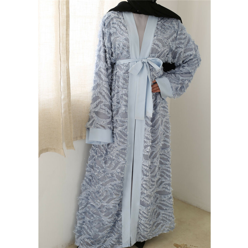 Wepbel-ropa islámica Abaya abierta musulmana para mujer, cárdigan con borla de moda de Ramadán, gran Swing, caftán de fiesta Eid, Abaya