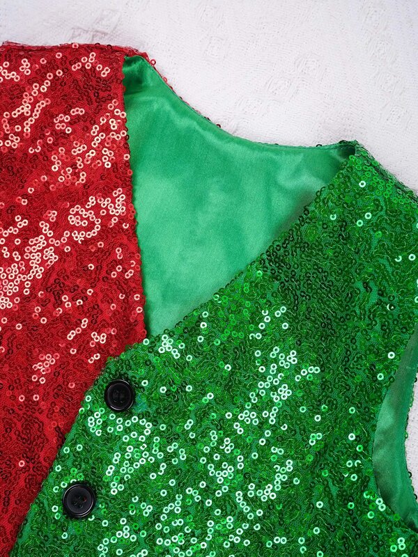 Disfraz de Navidad para niños, Chaleco de lentejuelas de bloque de Color, Chaleco de baile de Jazz, ropa de baile de escenario para fiesta de año nuevo