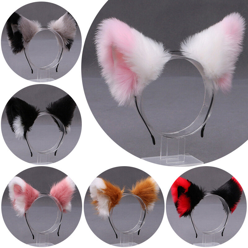 Искусственные кольца с лисьими кошачьими ушками для косплея, пушистая искусственная повязка на голову для женщин и девушек, аксессуары для волос