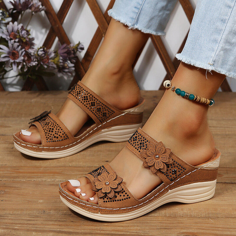 Sandalias de cuña con plataforma para mujer, zapatos de tendencia de verano, sandalias romanas informales cómodas con estampado de playa, 2024
