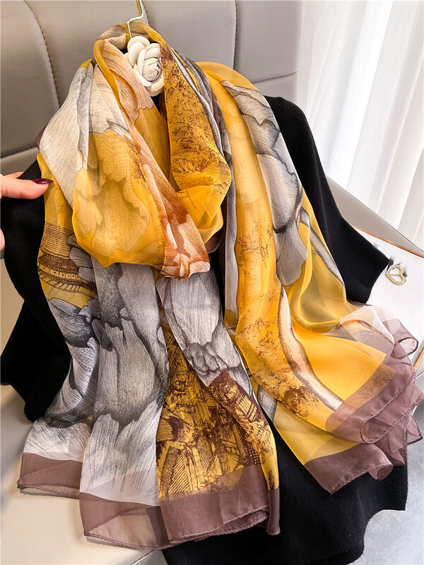 Foulard en soie à motif Floral pour femmes, châle élégant, Pashmina, étoles de plage, Bufanda, Hijab, collection printemps 2022