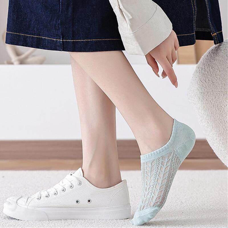 Thin 1 Pair Chic Anti-skid Low-cut Short Socks Mesh Boat Socks Soft Fabric   for Daily Wear