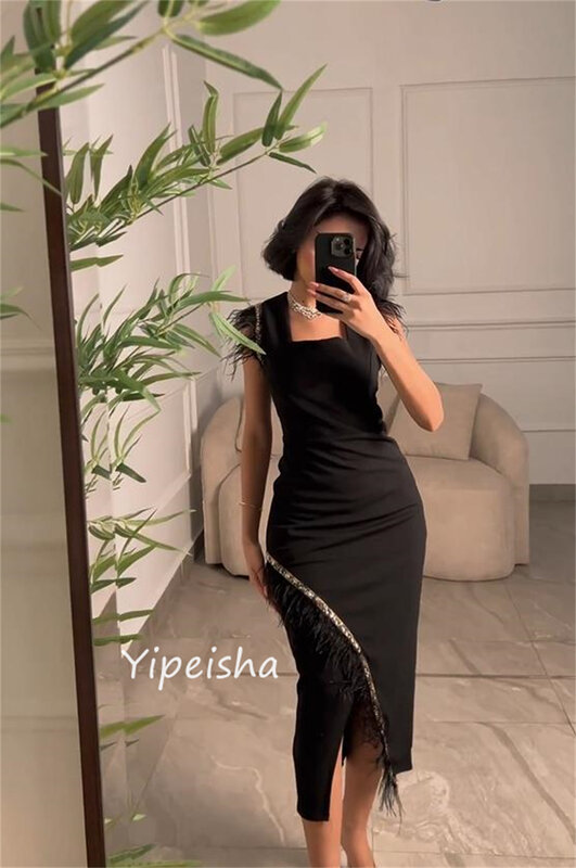 Yipeisha Mode Bijpassende Vierkante A-Lijn Paillette/Pailletten Veren Anke Lengte Rokken Satijnen Avondjurken