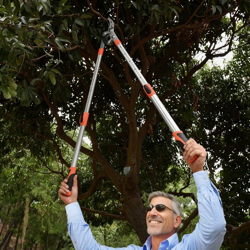 Podadora de árboles extensible, compuesta de yunque con acción podadora, cortador de ramas telescópico resistente de 27-41 '', capacidad de corte limpio de 2 pulgadas