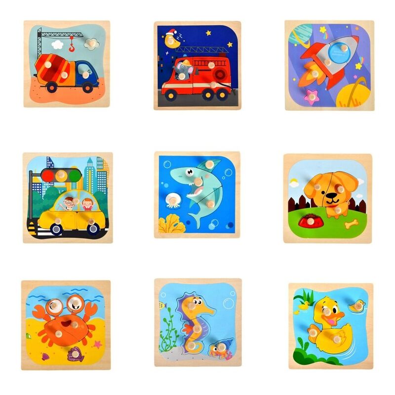 Theme Educational Toy Three-Dimensional Wooden Jigsaw Puzzle Hand Grabbing Board Puzzle Activity Board 3D Geometric Board