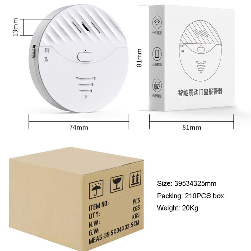 Xiaomi Tuya WiFi sensori di vibrazione allarme funziona con Smart Life sensore di allarme di sicurezza rottura vetro 130dB suono di allarme per la casa