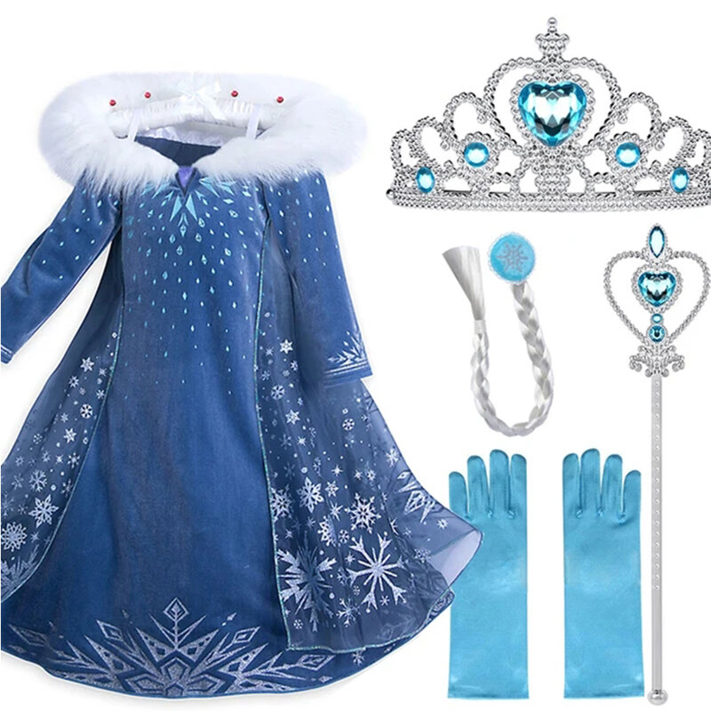 Vestido de princesa Elsa de Frozen para niña, disfraz de fiesta de cumpleaños, Carnaval, Reina de la nieve, manga larga, ropa de invierno, 2024