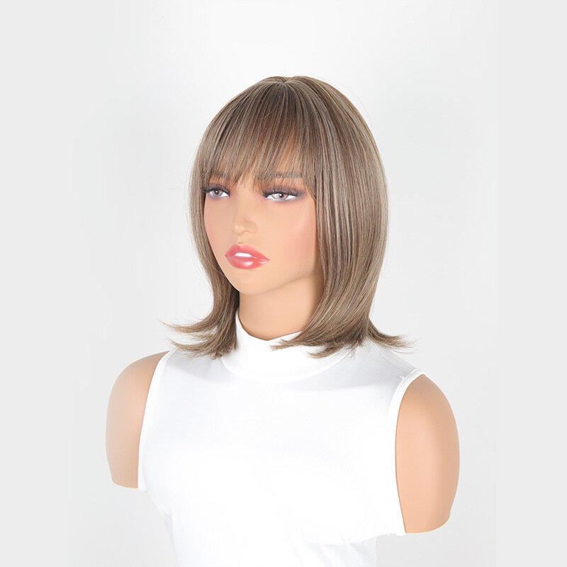 SNQP 30cm Short Wig Straight Hair with Bangs Natural Looking New Stylish Hair Wig for Women Daily Cosplay Party Heat Resistant